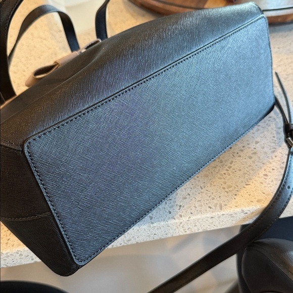 Kate Spade Black Handbag with Cream Bow Tan Designer tote purse bag classy - Picture 5 of 11